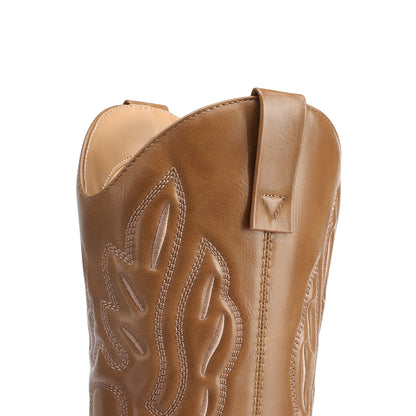 Women's Cowboy Boots Mid Calf Cowgirl Boots Embroidery Stitched Western Boots