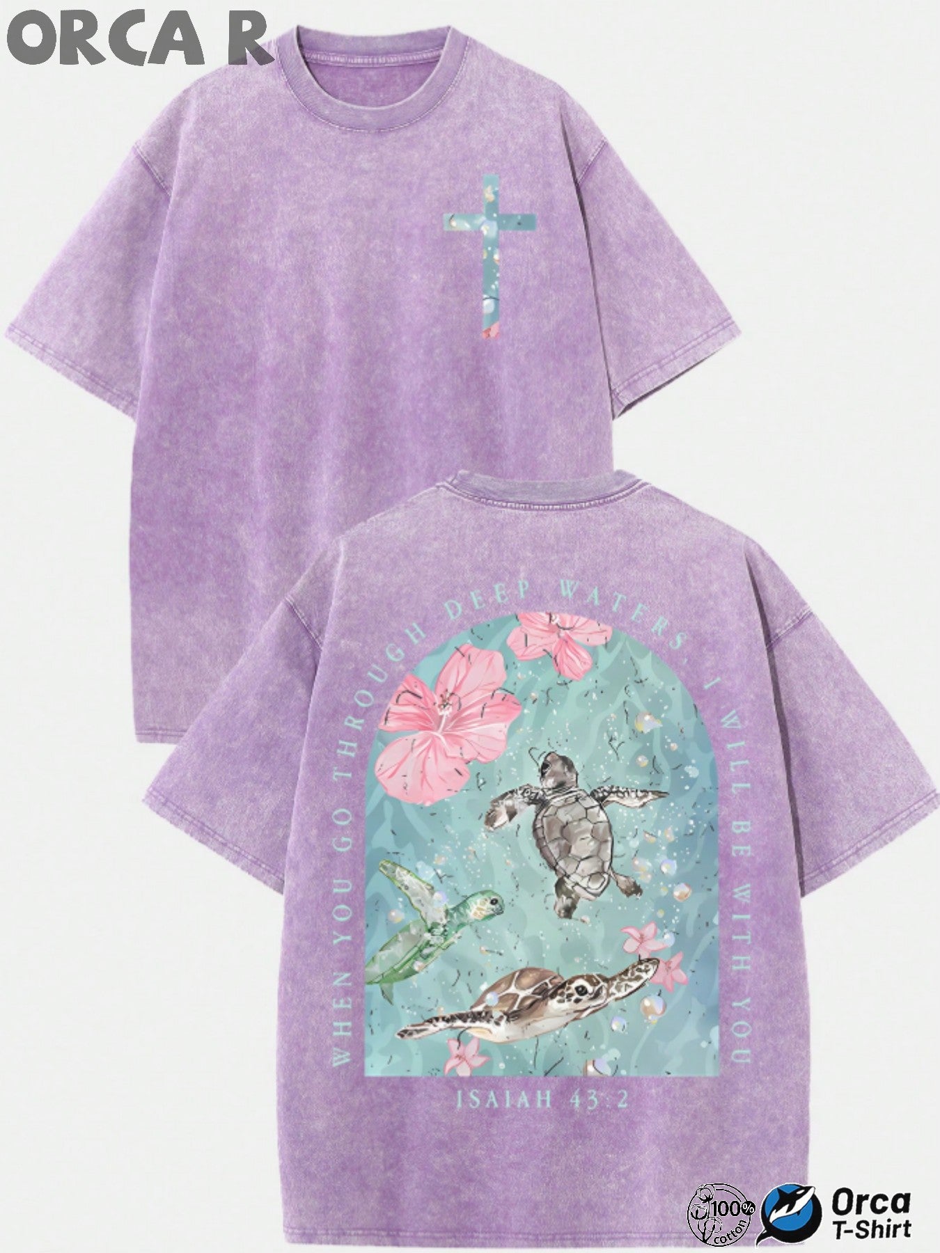 Men's Vintage Washed Pure Cotton T-Shirt - Oversized Streetwear Tee with Sea Turtle & Text Print ("I Will Be with You"), Loose Fit Casual Shirt, Machine Washable Soft Daily Wear