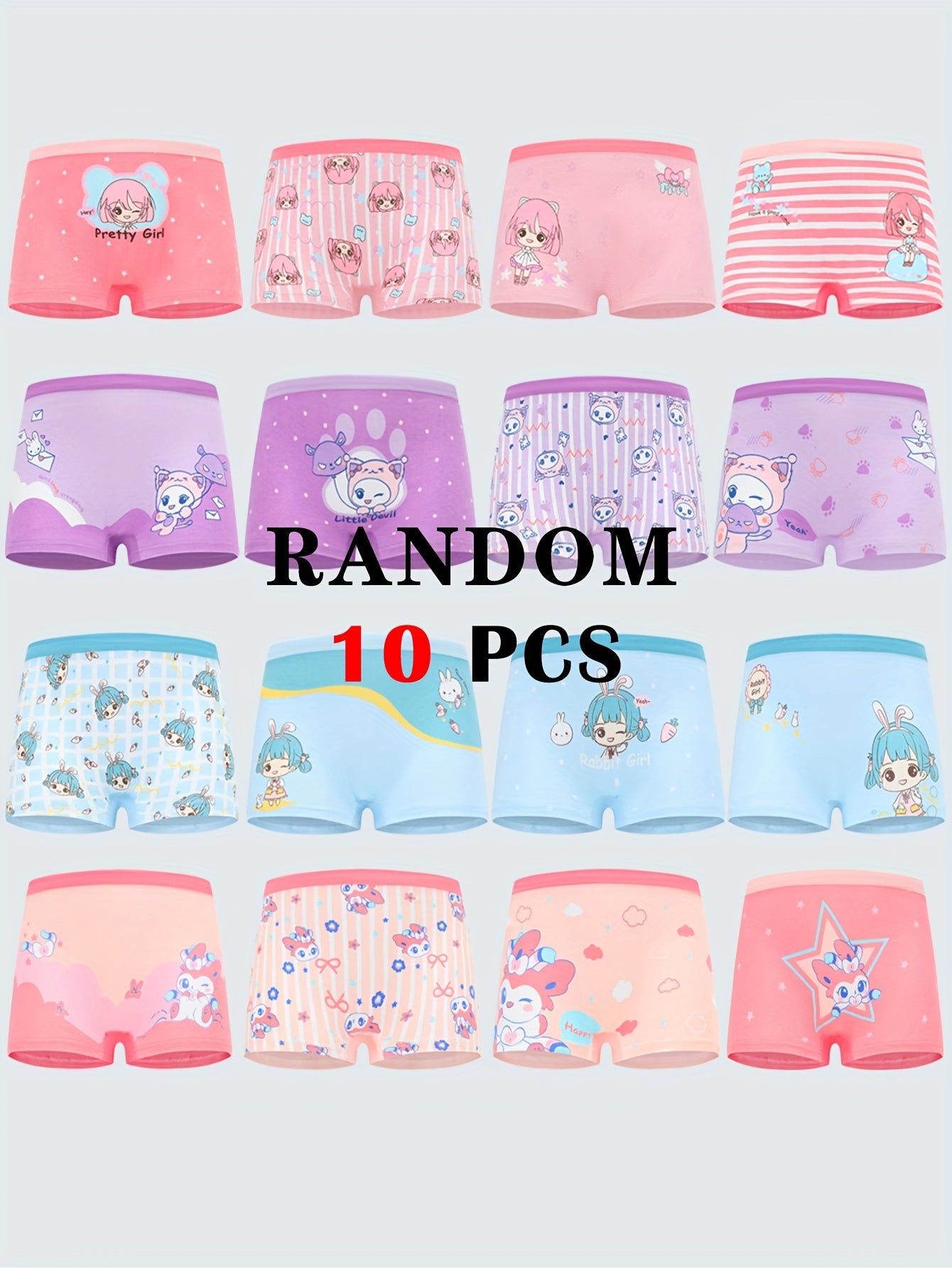 Random 10pcs/Pack Girls Boxers Underwear Cute Girl Pattern Cotton Comfortable Breathable Girls Panty
