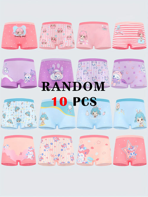 Random 10pcs/Pack Girls Boxers Underwear Cute Girl Pattern Cotton Comfortable Breathable Girls Panty