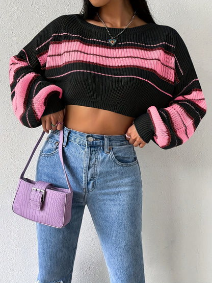Women'S Long-Sleeved Striped Sweater, Perfect for Spring And Fall, Featuring a Sweet And Spicy Design, Ideal for a Casual Look