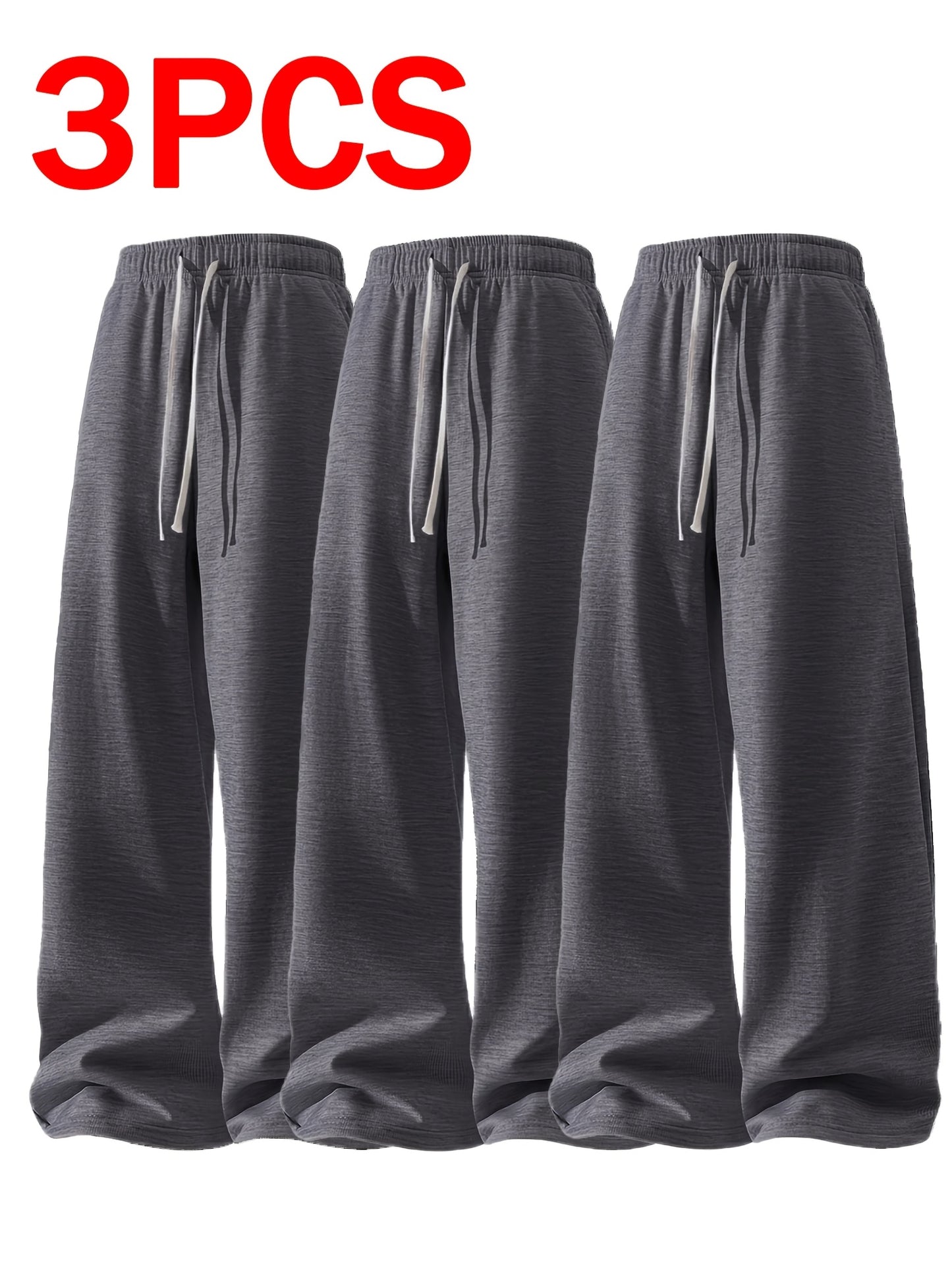 3pcs Men's Lightweight Soft Joggers - Loose Fit Straight Leg Pants Waist, Light Grey & Black/Dark Grey, All-Season Comfort Suitable for Gym, Casual Wear, Everyday Use - Straightforward Casual Style (Stock Available)