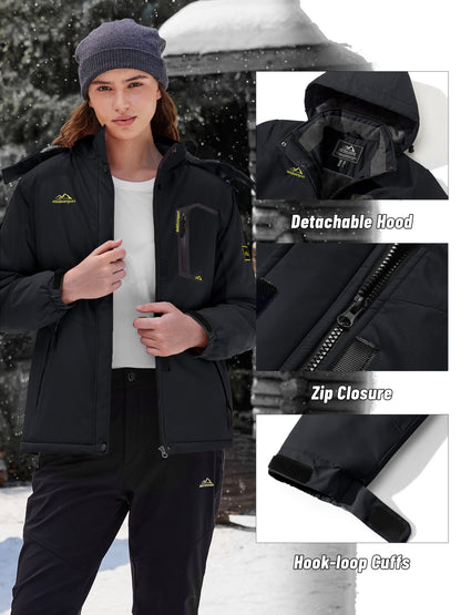 Women's Winter Ski Jacket - High Quality Soft-shell Hooded Jacket Windproof Detachable Hood Multi-pockets Warm Thickened Fleece Lined - Winter Outdoor Snow Sports Skiing Snowboarding Hiking Camping Daily Casual Wear Work Wear Rain Windbreaker