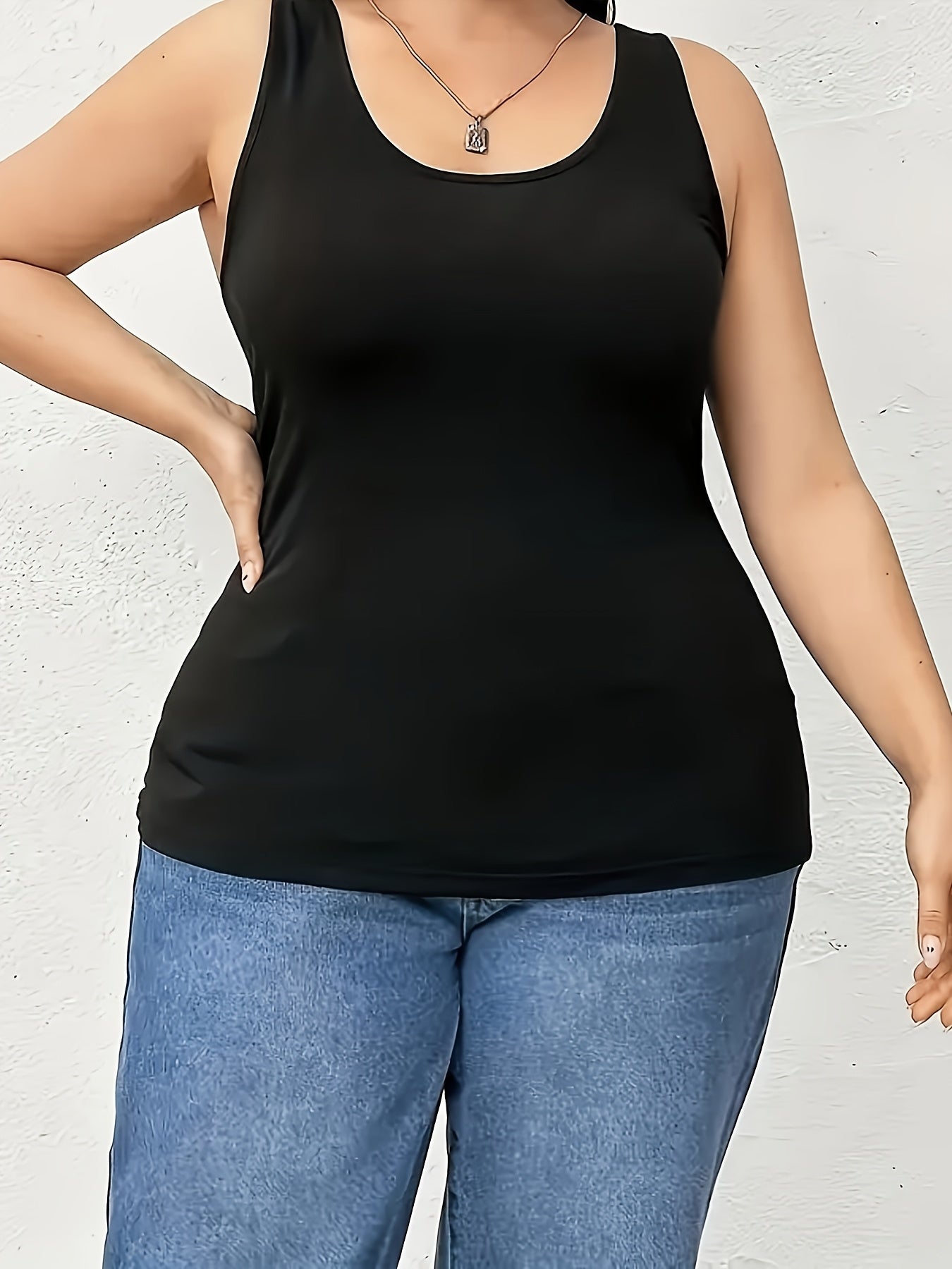 [Plus Size Tank Tops] 3pcs Women's Plus Size Solid Color Tank Tops - Breathable Stretch Fabric Base Layer Shirts, Opaque Non-Sheer Blouses Suitable for Casual, Home Wear & Layering, Year-Round Layering (Hand Washable, No Transparency)