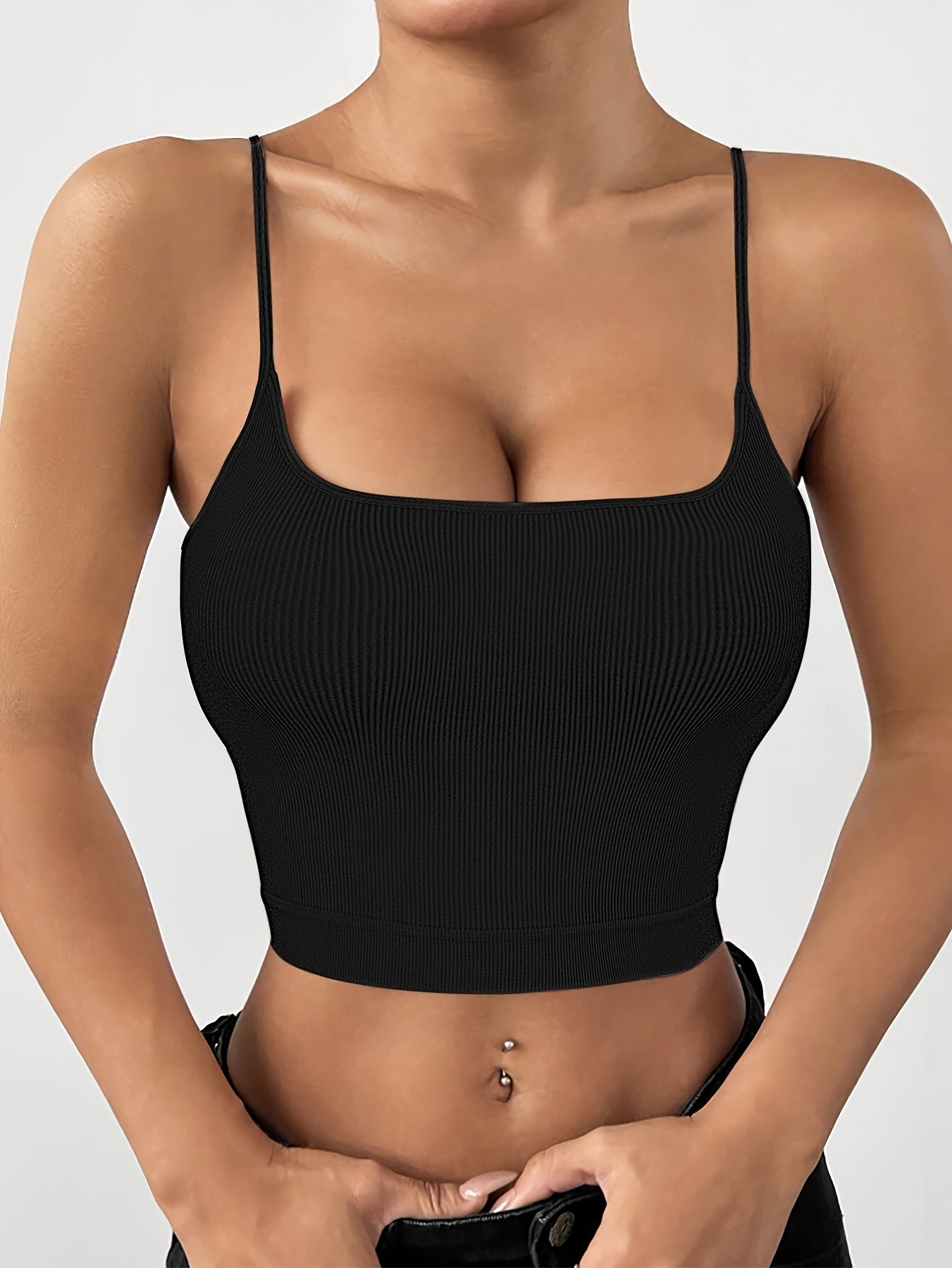 4/8pcs Solid Color Side Stripe Sexy Strapless Women'S Outerwear Camisole Daily Bra&Seamless Stretch Spaghetti Straps Sports & Casual Tank Top Bra Without Steel Ring&Women'S Underwear And Lingerie