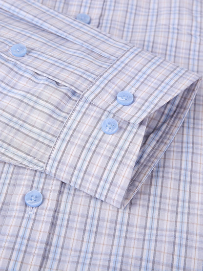 Men's Navy Blue & White Plaid Cotton Long-Sleeve Shirt - product view 22
