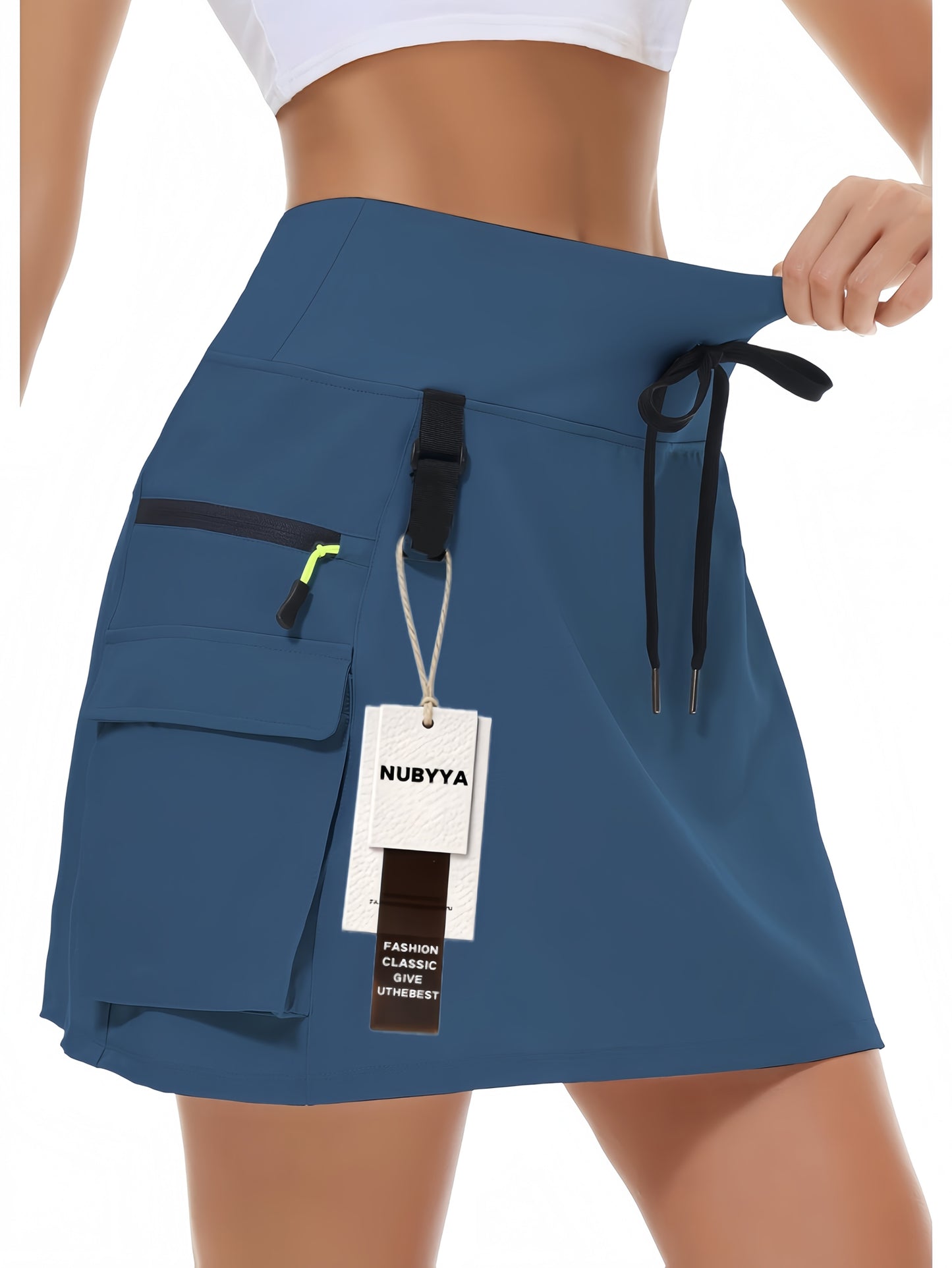 Women's New Summer Polyester Quick-Dry Hiking Workwear Skirt, Outdoor Sports Elastic Waistband Zipper Pocket Tennis Skirt, Golf Quick-Dry Skort