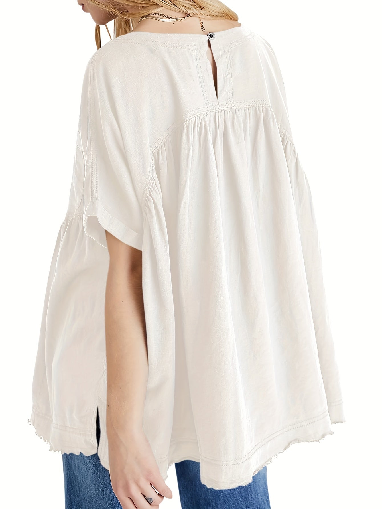 Women's Beige Oversized Short-Sleeve Shirt - product view 8