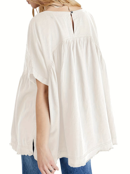 Women's Beige Oversized Short-Sleeve Shirt - product view 8