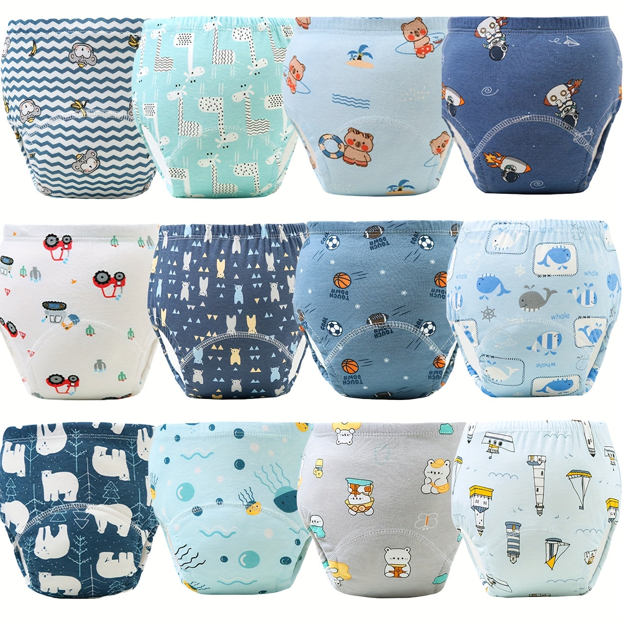 6pcs Soft Cotton Diaper Training Pants for Toddlers - Washable & Reusable Absorbent Underwear with Cute Animal & Cloud Designs, Pastel Colors - Ideal Christmas & Baby Shower Gift, Reusable Diapers | Colorful Toddler Briefs | Washable Diapers, Cloth Diaper