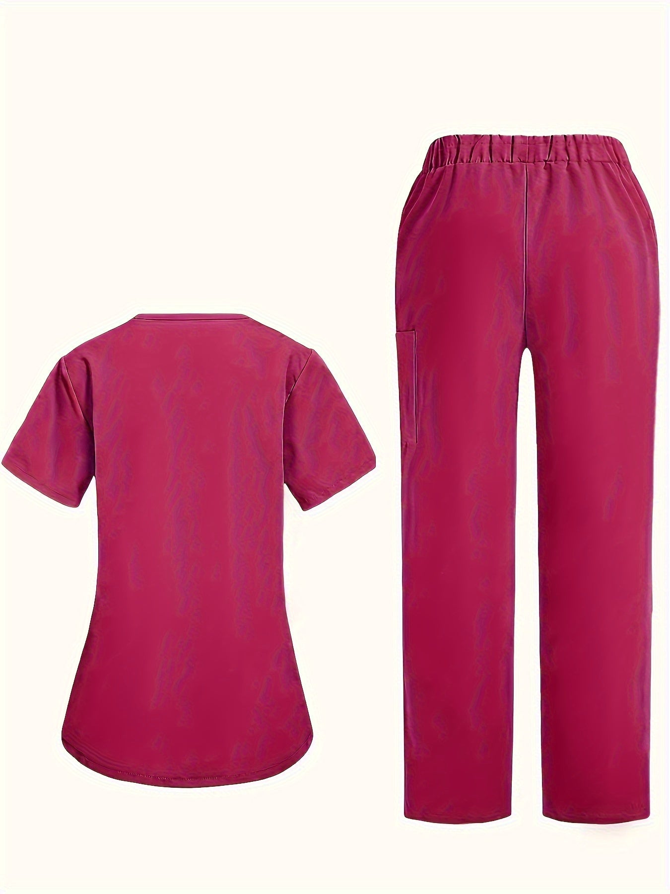 Fashion Casual V-neck Women's Work Clothes Care Comfortable Sweat-absorbing Brush Clothes Set, Fashion Short-sleeved Beauty Salon Medical Wash Clothes Work Clothes