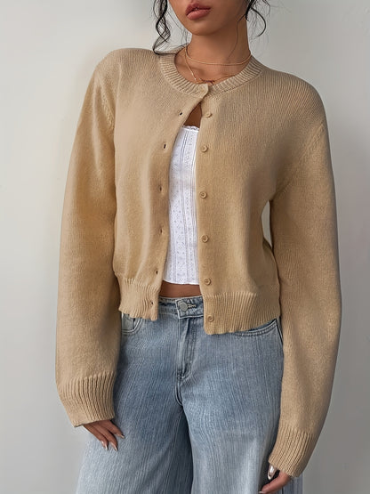Womens Local Warehouse New Arrivals, Spring Autumn Round Neck Button Cardigan, Elegant Noble Ladies Cropped Long Sleeve Tops, Soft Slim Fit Casual Daily Outerwear, Ropa De Mujer Fashion Female Clothes Discount Promotion
