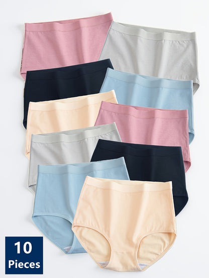 Women's 10-Pack High-Waist Seamless Briefs - Solid Color Daily Comfort