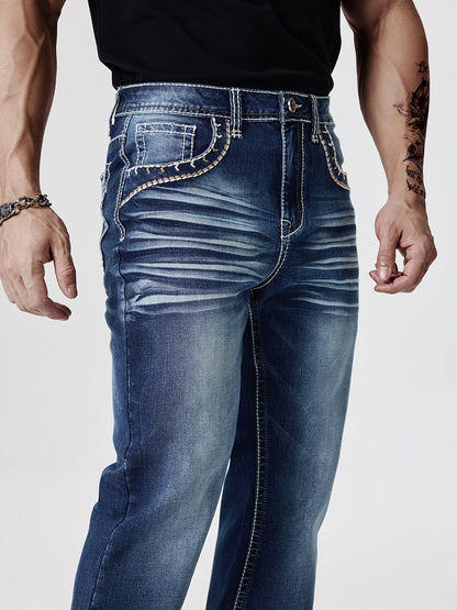 ESDVQ Men's Slim-Fit Classic Washed Denim Bell-Bottom Jeans - Mid-Stretch Machine-Washable Flared Pants with Suitable for All-Season Wear, Comfortable Stretchable Bell-Bottoms for Casual & Dressy Outfits
