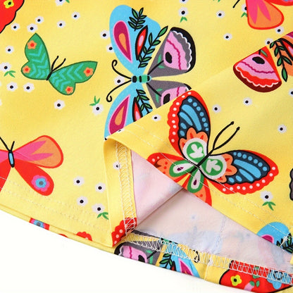 [Trendy Butterfly Print Tops] 2pcs Set of Trendy Butterfly Print Nursing T-Shirts | Digital Full-Print, Slit Pocket V-Neck Casual Tops for Women's Workwear