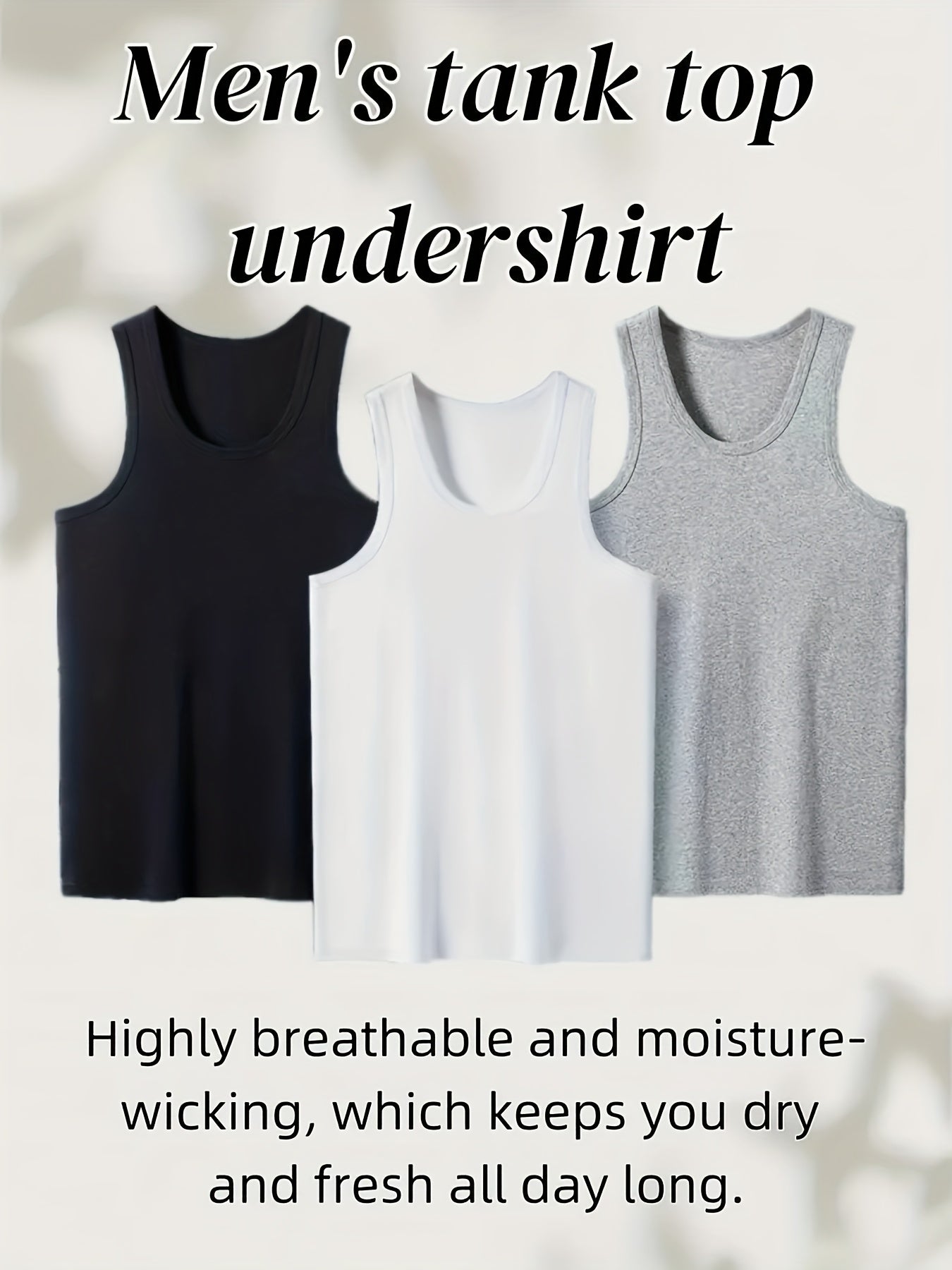 3pcs Simple Tops Pure Cotton Men's Vests And Tops Include Black, White And Gray, Suitable for Daily Wear, Sports, Going Out, Beach And Other Scenes, Spring And Summer Seasons