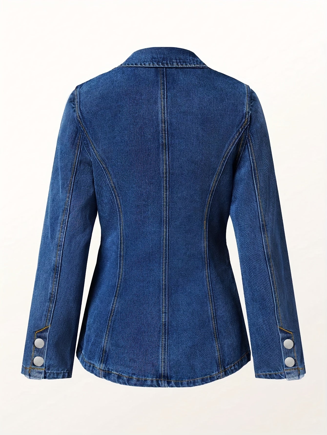 [Chic Tailored Denim Jacket] Comfortable Classic Women's Long Sleeve Denim Jacket - Solid Color, Regular Fit with Stretch - Perfect for Fall/Winter Casual Wear