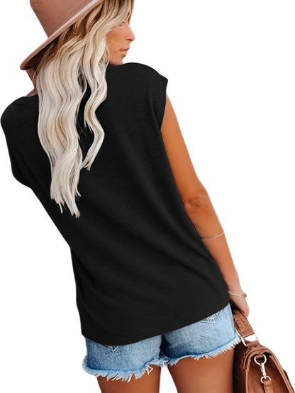 Casual American Flag Print VNeck Sleeveless Top, Soft Drape Loose Breathable Fabric Comfortable, Simple Chic Versatile Daily, Home Commute Outing Can Wear, Elegant Lazy Temperament