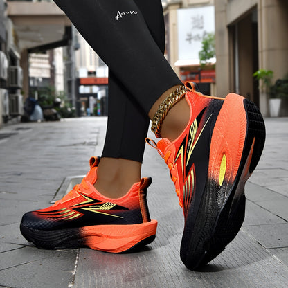Women's Multi-Color Carbon Plate Sneakers, Lightweight Zero-Drop Cushioned Running Shoes, Breathable Mesh Fashion Versatile Sneakers for Training Travel Ball Games