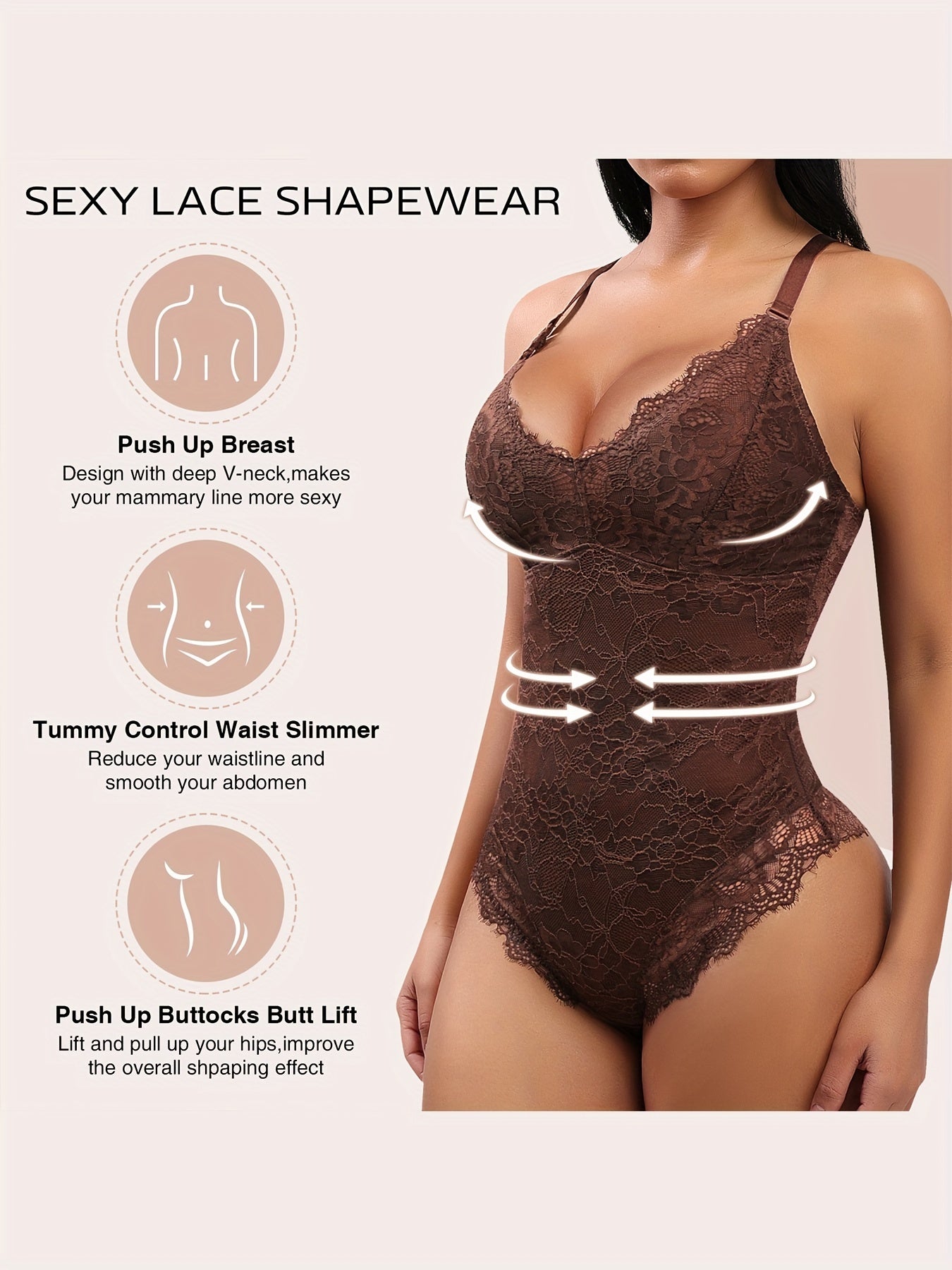 Sleeveless V-Neck Lace Bodysuit for Women, Tummy Control Shapewear Jumpsuit