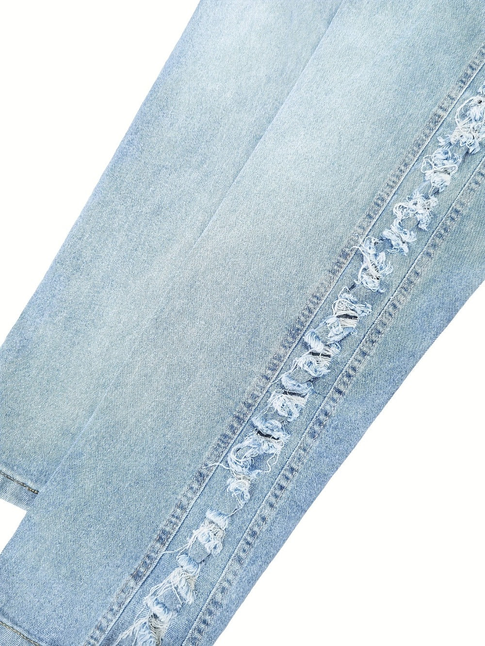 Women's High-Waist Jeans - Bright Steel Blue Distressed Stretch Streetwear