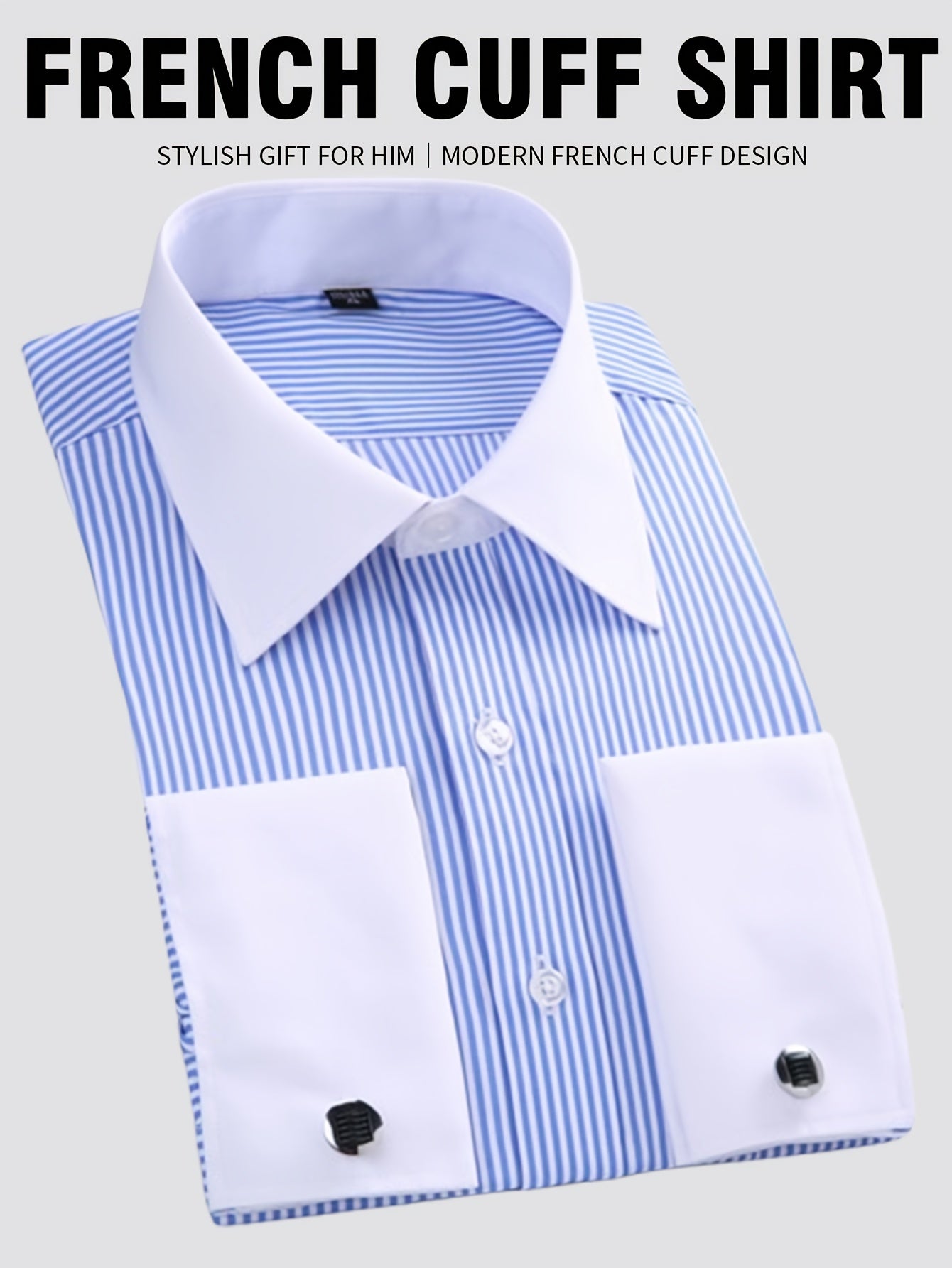 2026 French Cuff Dress Shirt 1pc For Men With FREE Random Cufflinks Set - Luxury Formal Wedding Shirt, Business Office Elegant Attire
