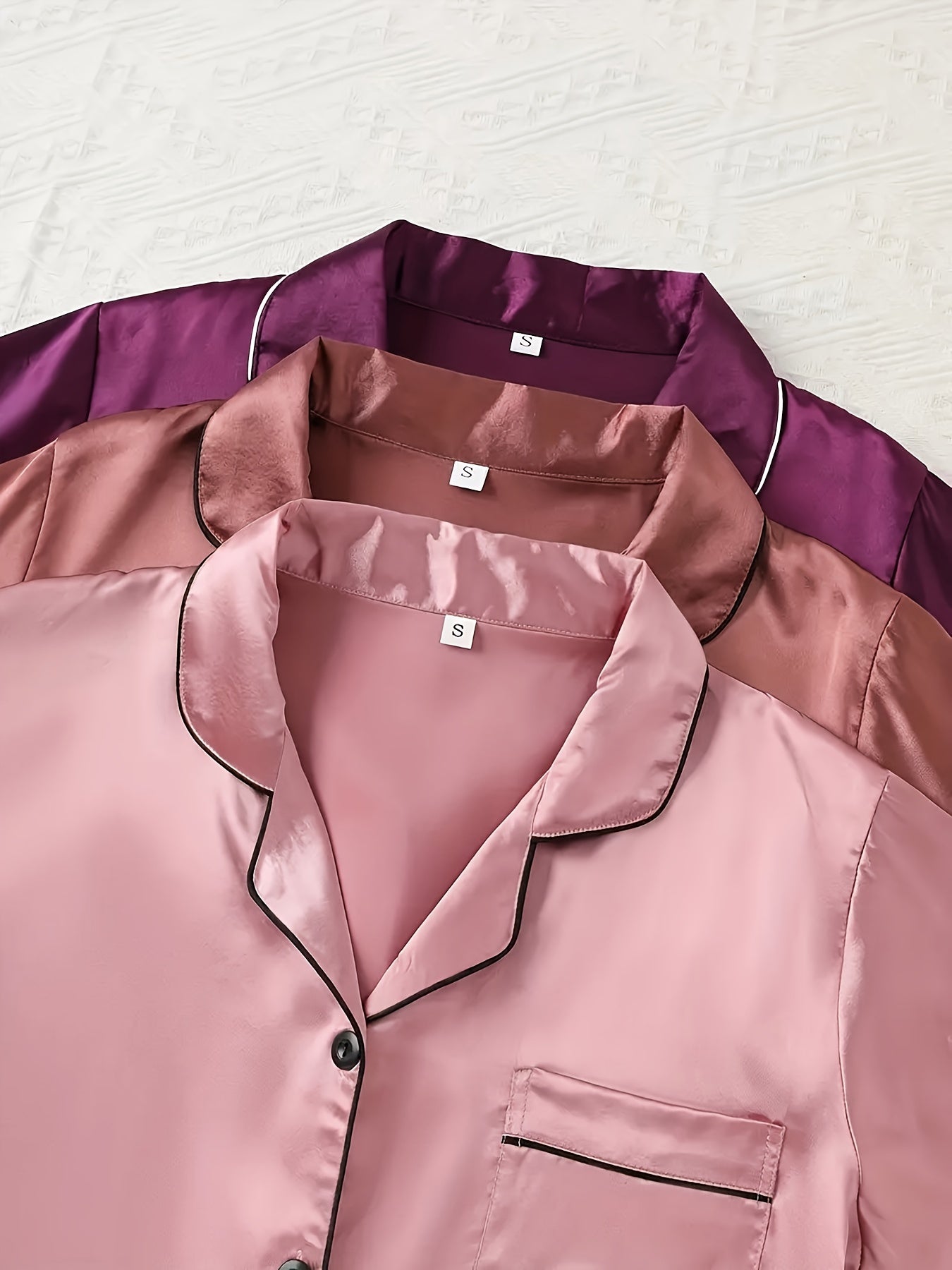 Women's Coffee + Purple + Pink Satin Short-Sleeve Shorts - product view 7