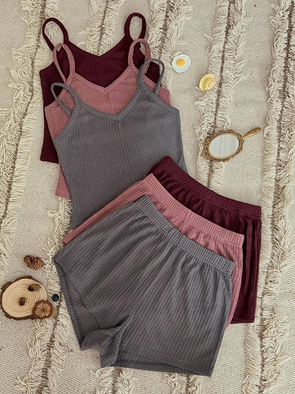 6pcs Chic Waffle Texture Loungewear Set - Versatile Mix & Match Outfits for Women