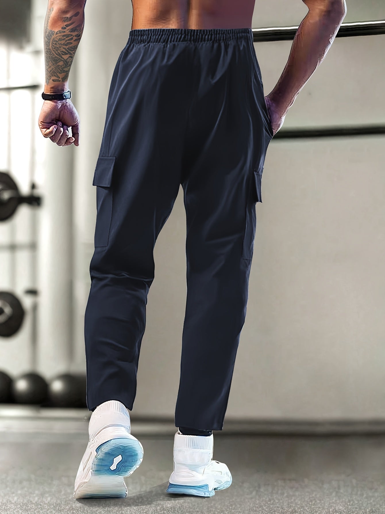 1pc Men'S Lightweight Casual Cargo Pants With Drawstring Waist, Zippered Pockets & Print Logo - Breathable For Outdoor Running, Training, Hiking & Everyday Use - Spring/Summer Collection, Workout Pants, Running Apparel, Functional Pockets
