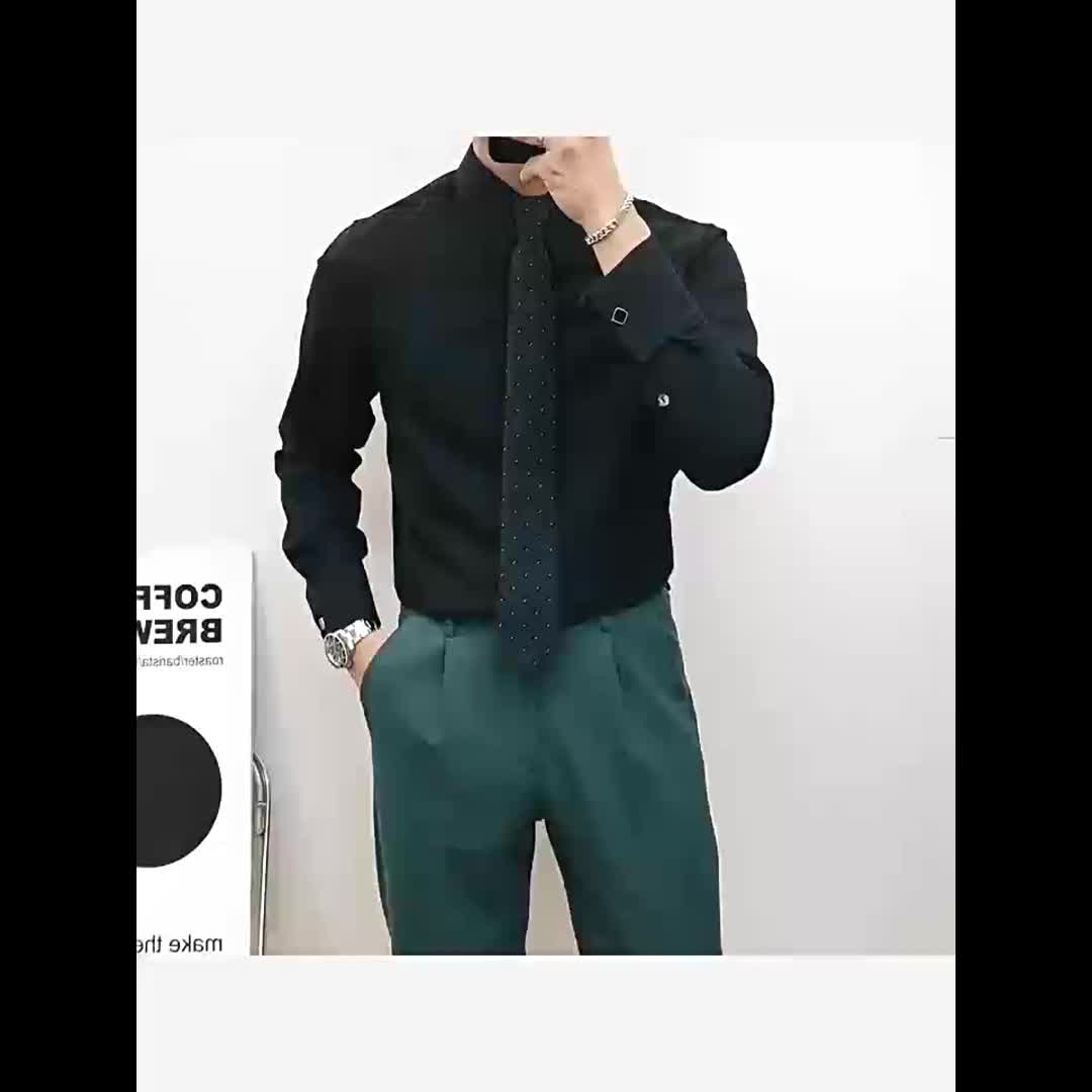 2025 New Men'S French Shirt Double-Barrel Sleeve Business Formal with Premium Cufflinks, Wedding Banquet Office Elegant Slim Fit