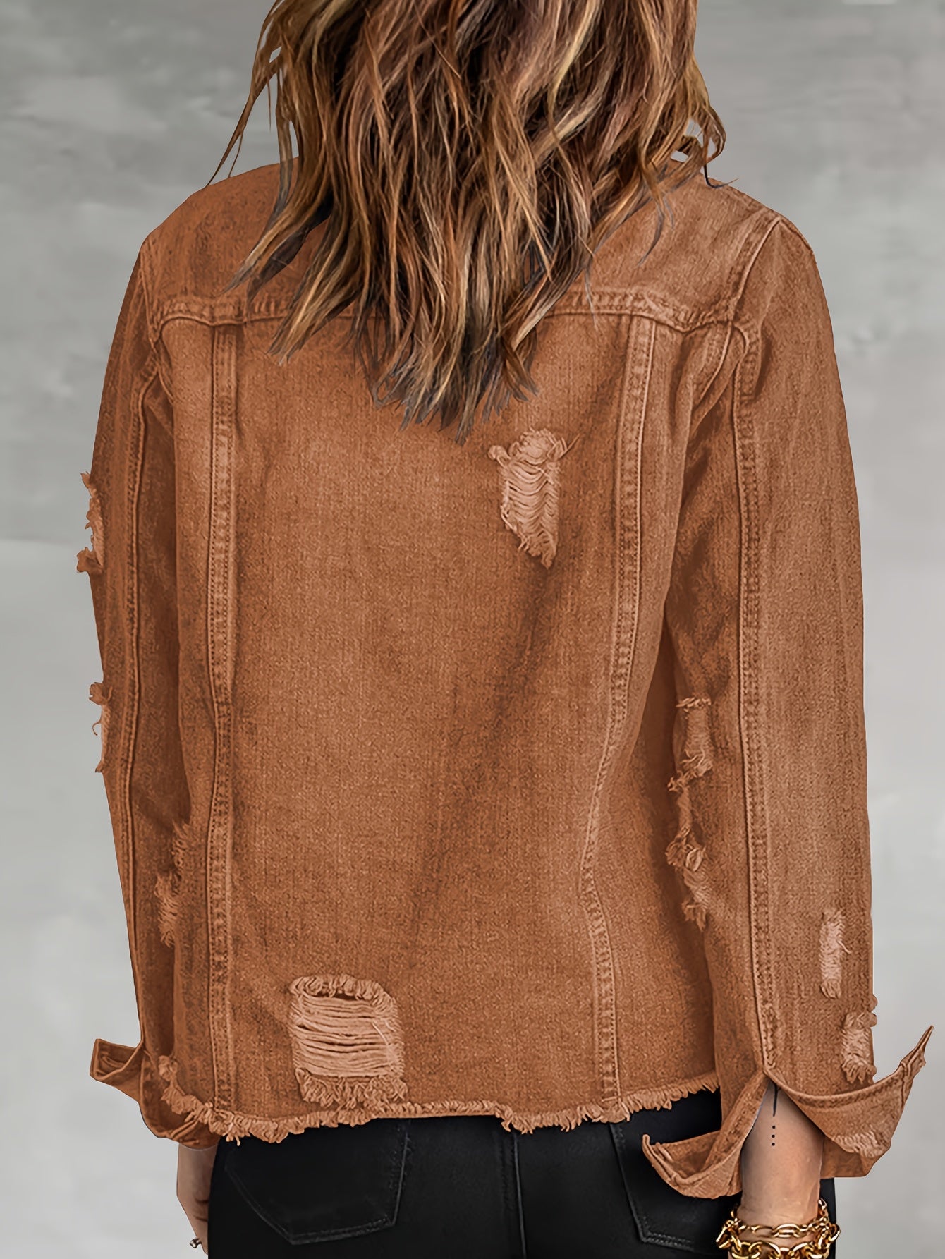 Washed Out Women's Denim Jacket with Pockets; Boyfriend Style; Distressed Look.