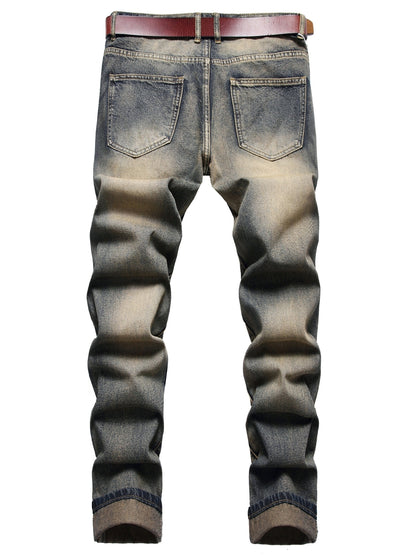 Men'S Ripped Slim Fit Jeans Distressed Regular Fit Jeans for Men Brown Straight Leg Comfort Flex Jeans Designer Fashion Pants