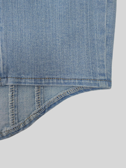 Women's High-Stretch Denim Bustier Top with Zipper-Front Closure - Slim Fit Solid Color (No transparency) | Machine Washable Non-See-Through Fabric | Spring Summer Fall Blouse for Casual & Dressy Wear | Elegant Stretch Denim Jacket