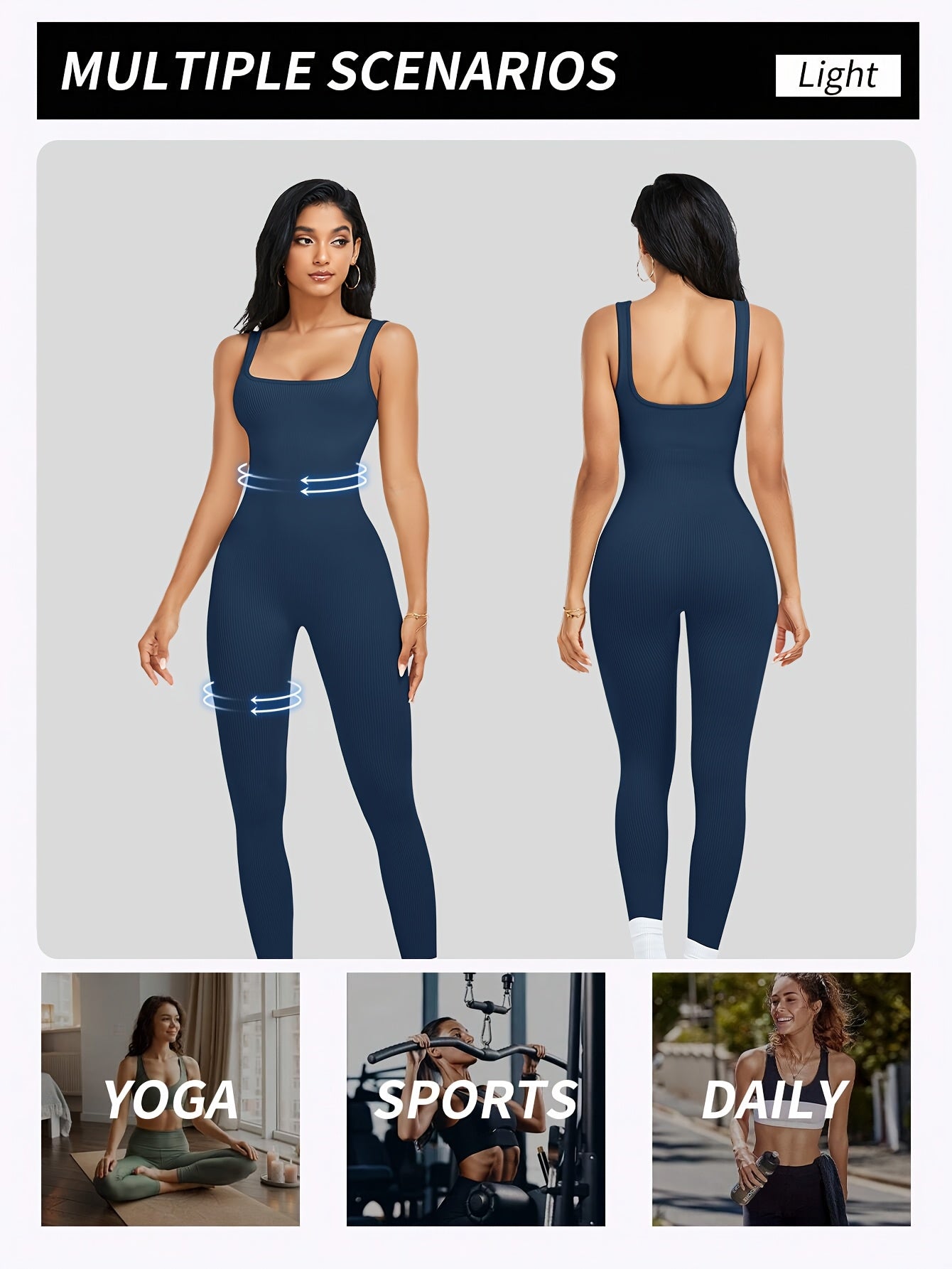 1pc YEFECY Women'S Sleeveless Square Collar Jumpsuit | 90% Nylon and 10% Elastic Fabric, Comfortable Thick, Impervious, Washable, Reusable, Suitable for Any Event, Exercise, Fitness, Pilates, Running, Yoga