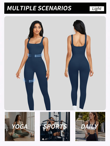 1pc YEFECY Women'S Sleeveless Square Collar Jumpsuit | 90% Nylon and 10% Elastic Fabric, Comfortable Thick, Impervious, Washable, Reusable, Suitable for Any Event, Exercise, Fitness, Pilates, Running, Yoga