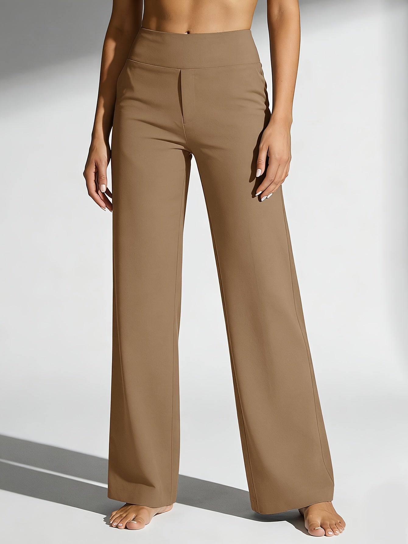 1pc Summer High-waisted Casual Pants, with Pockets And Stretch for Ladies, Straight-leg Pants for Women, Fashionable Yoga Sportswear for Ladies, Yoga Pants for Women