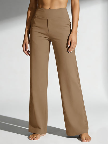 1pc Summer High-waisted Casual Pants, with Pockets And Stretch for Ladies, Straight-leg Pants for Women, Fashionable Yoga Sportswear for Ladies, Yoga Pants for Women