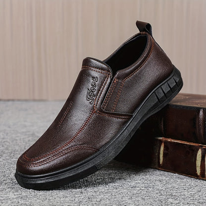 Men's Solid Colour Slip On Derby Shoes, Comfy Non Slip Durable Rubber Sole Formal Shoes For Men's Outdoor Activities