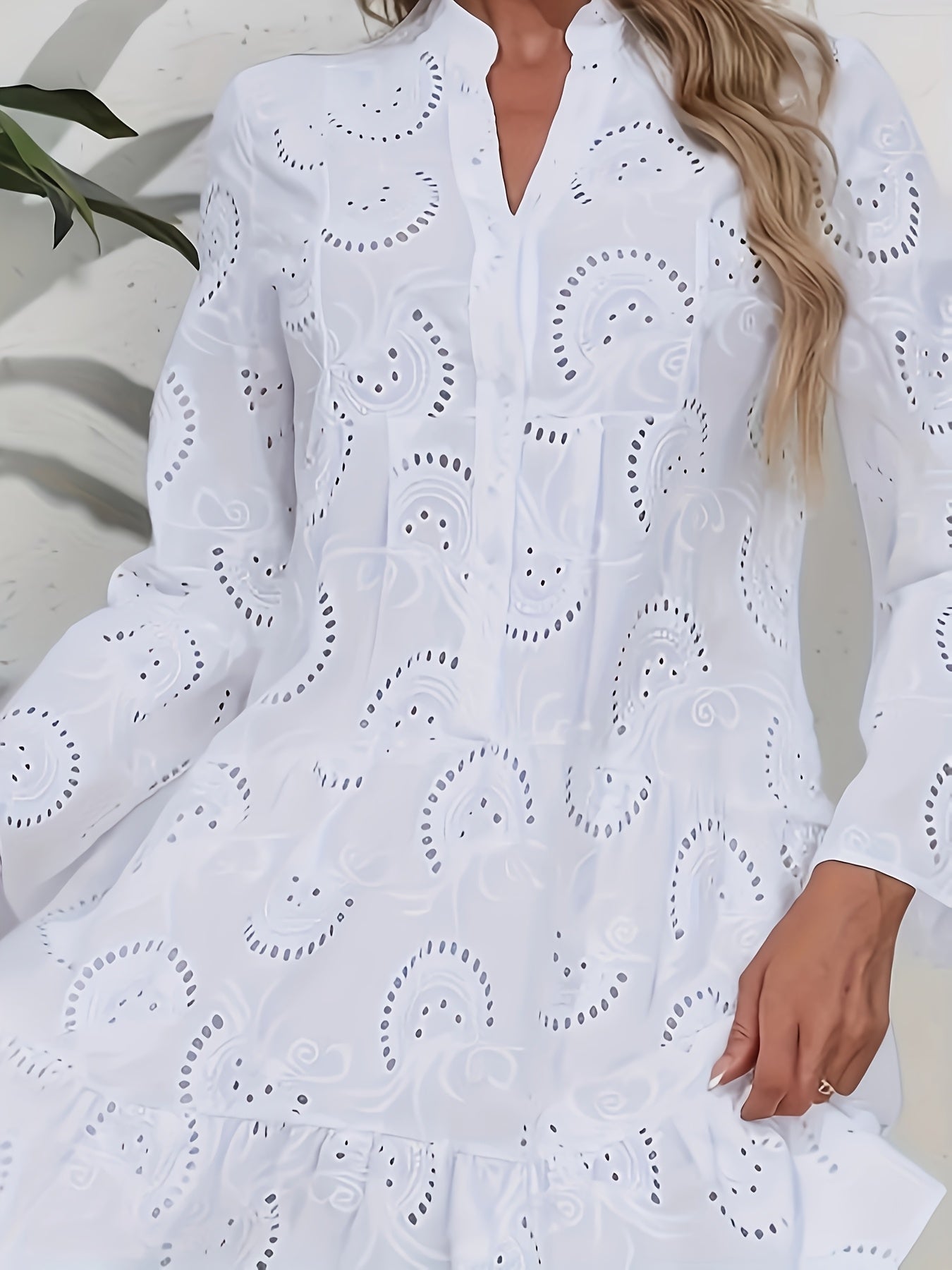 Elegant Mint Green V-Neck Shirt Dress with Bell Sleeves and Lace Cut-Out Detail - Chic Long Casual Dress for Women, Ideal for Home Gatherings and Parties, Casual Party Dress|Bell Sleeve Dress|Machine Washable Dress, Cute Dresses