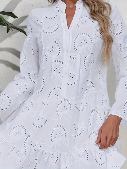 Elegant Mint Green V-Neck Shirt Dress with Bell Sleeves and Lace Cut-Out Detail - Chic Long Casual Dress for Women, Ideal for Home Gatherings and Parties, Casual Party Dress|Bell Sleeve Dress|Machine Washable Dress, Cute Dresses