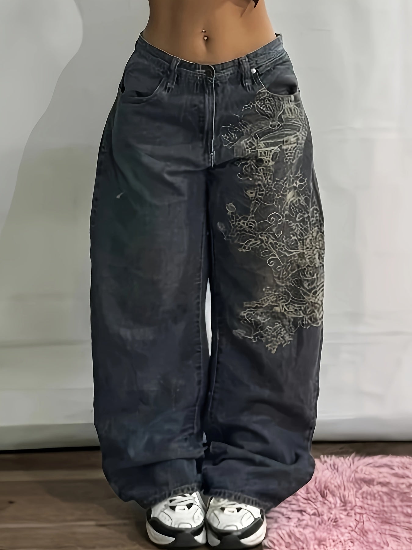 Women Hip Hop Baggy Jeans Trendy Mid-Low Waisted 90S Vintage Denim Pants Baggy Vintage Jeans Streetwear