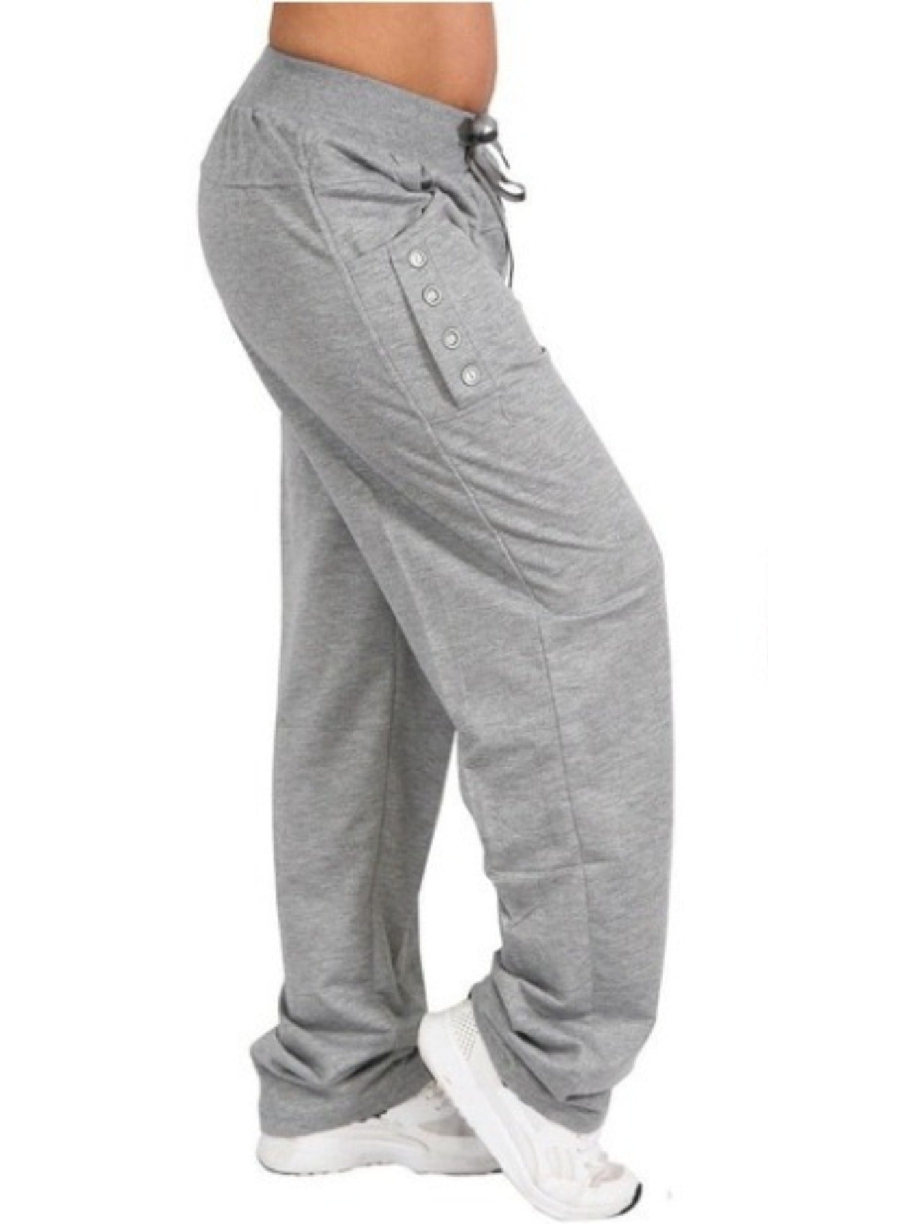Plus Size, Drawstring Waist Wide Leg Pants Solid Color Casual Trousers Versatile Everyday Bottoms for Women