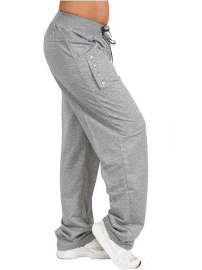 Plus Size, Drawstring Waist Wide Leg Pants Solid Color Casual Trousers Versatile Everyday Bottoms for Women