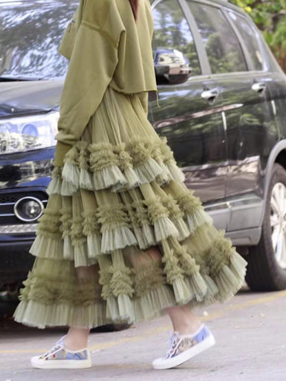 Women'S Tulle Tutu Skirt High-Low Flowy A-Line Ballet Skirt With Elastic Waist, Layered Mesh Fluffy Long Skirt For Beach Party Streetwear Wedding Cake Winter Fashion Outfits