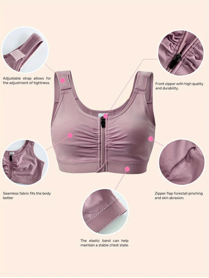New Style Zip Front Closure Everyday Bra for Women Post Surgery Compression Support with Adjustable Straps Wirefree Wireless Full Coverage Comfort Everyday 84%Cotton 16%spandex Suitable for Post-surgery And Daily Out-of-home Exercise Yoga