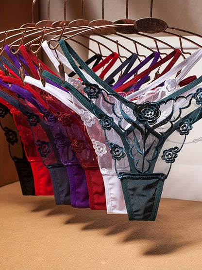 7pcs Set Of European And American Sexy Women's Thong Transparent Mesh Thin Belt Seductive Seamless Underwear Women's Charming Style Erotic Dressing