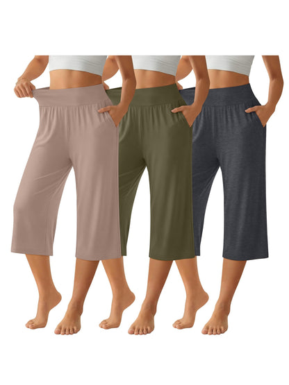 3 Pack Capri Pants For Women Loose Lounge Cropped Sweatpants Joggers Yoga Capri With Pockets