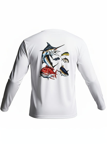 3pcs Men's Graphic Long-Sleeve Shirts for Men SPF UPF 50+ Fishing T-Shirt Quick-Dry Lightweight