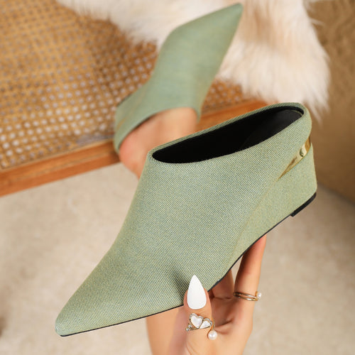 Women's Textured Fabric Pointed-toe Heels, One-foot Studded Mules, Comfortable Sandals, Thick Heels, Multi-color Simple And Portable, Casual Commuting Portable, Daily Wearable Women's Shoes, Women Shoes
