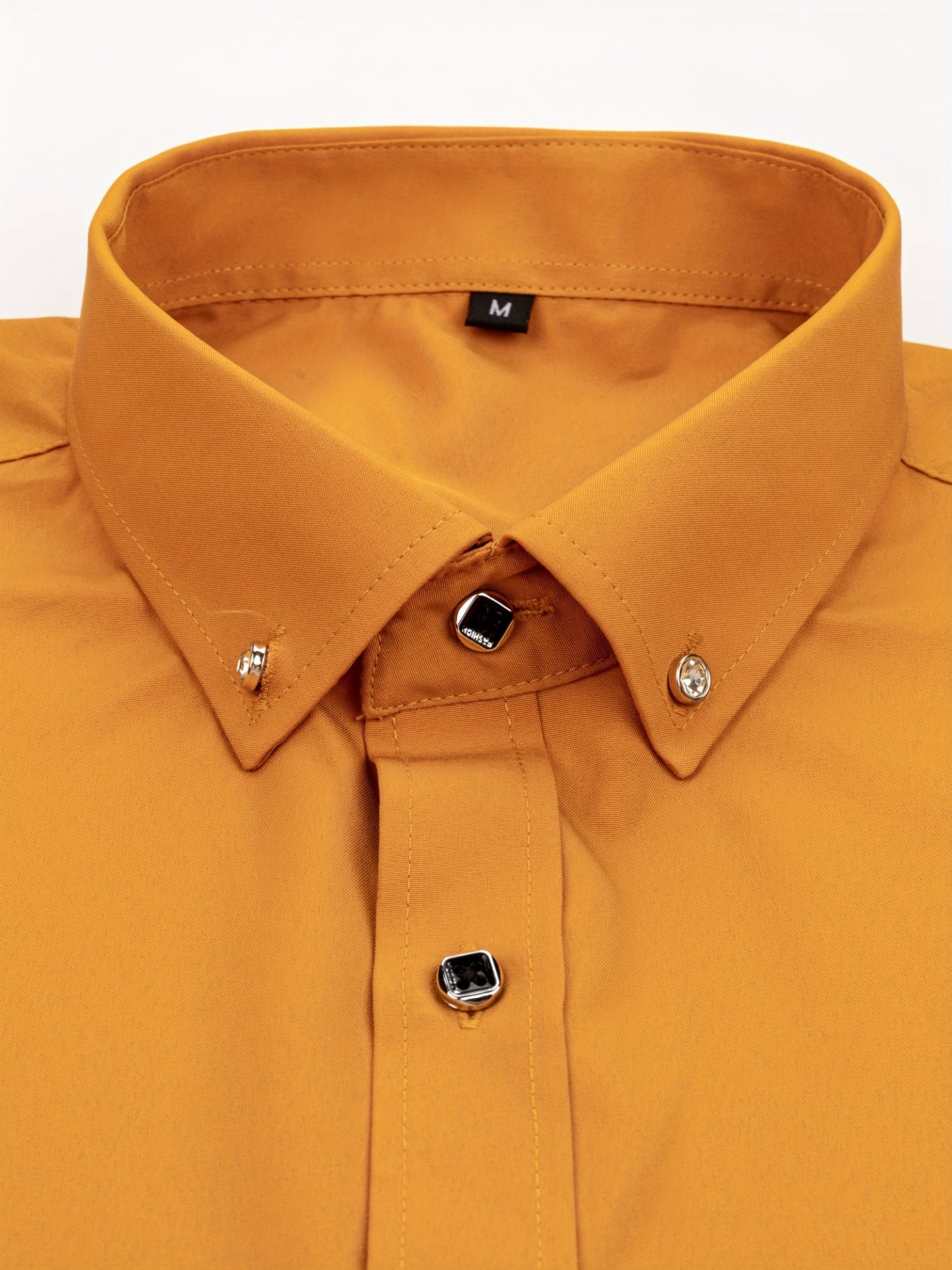 Father'S Day Gift Choice, Men'S Long Sleeve Button Shirt, Crystal Button Design, Solid Color Plain Formal Business Attire, Great As Gift for Party, Wedding, Date Dress Shirt
